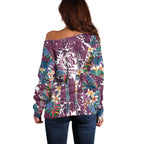 Manly Warringah Sea Eagles Off Shoulder Sweater Tropical Hibiscus Floral Pattern With Maroon And White Accents