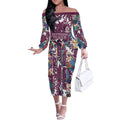 Manly Warringah Sea Eagles Off The Shoulder Long Sleeve Dress Tropical Hibiscus Floral Pattern With Maroon And White Accents