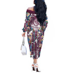 Manly Warringah Sea Eagles Off The Shoulder Long Sleeve Dress Tropical Hibiscus Floral Pattern With Maroon And White Accents