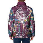 Manly Warringah Sea Eagles Padded Jacket Tropical Hibiscus Floral Pattern With Maroon And White Accents