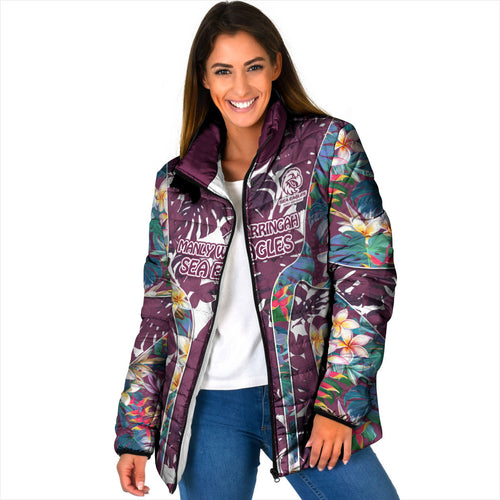 Manly Warringah Sea Eagles Padded Jacket Tropical Hibiscus Floral Pattern With Maroon And White Accents