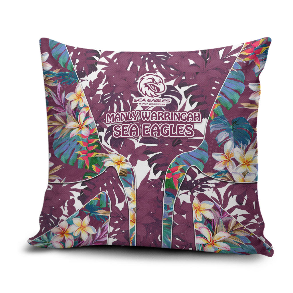 Manly Warringah Sea Eagles Pillow Cover Tropical Hibiscus Floral Pattern With Maroon And White Accents