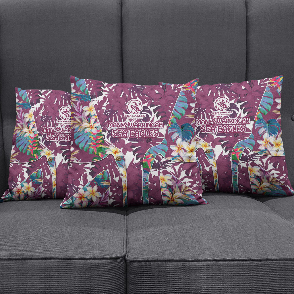 Manly Warringah Sea Eagles Pillow Cover Tropical Hibiscus Floral Pattern With Maroon And White Accents