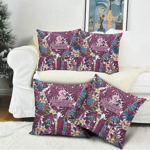 Manly Warringah Sea Eagles Pillow Cover Tropical Hibiscus Floral Pattern With Maroon And White Accents
