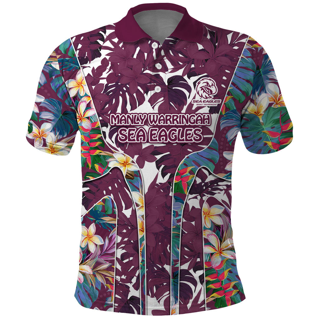 Manly Warringah Sea Eagles Polo Shirt Tropical Hibiscus Floral Pattern With Maroon And White Accents