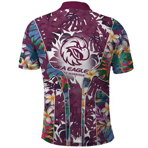 Manly Warringah Sea Eagles Polo Shirt Tropical Hibiscus Floral Pattern With Maroon And White Accents