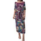 Manly Warringah Sea Eagles Puletasi Tropical Hibiscus Floral Pattern With Maroon And White Accents