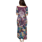 Manly Warringah Sea Eagles Puletasi Tropical Hibiscus Floral Pattern With Maroon And White Accents