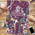 Manly Warringah Sea Eagles Puzzle Tropical Hibiscus Floral Pattern With Maroon And White Accents