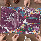 Manly Warringah Sea Eagles Puzzle Tropical Hibiscus Floral Pattern With Maroon And White Accents