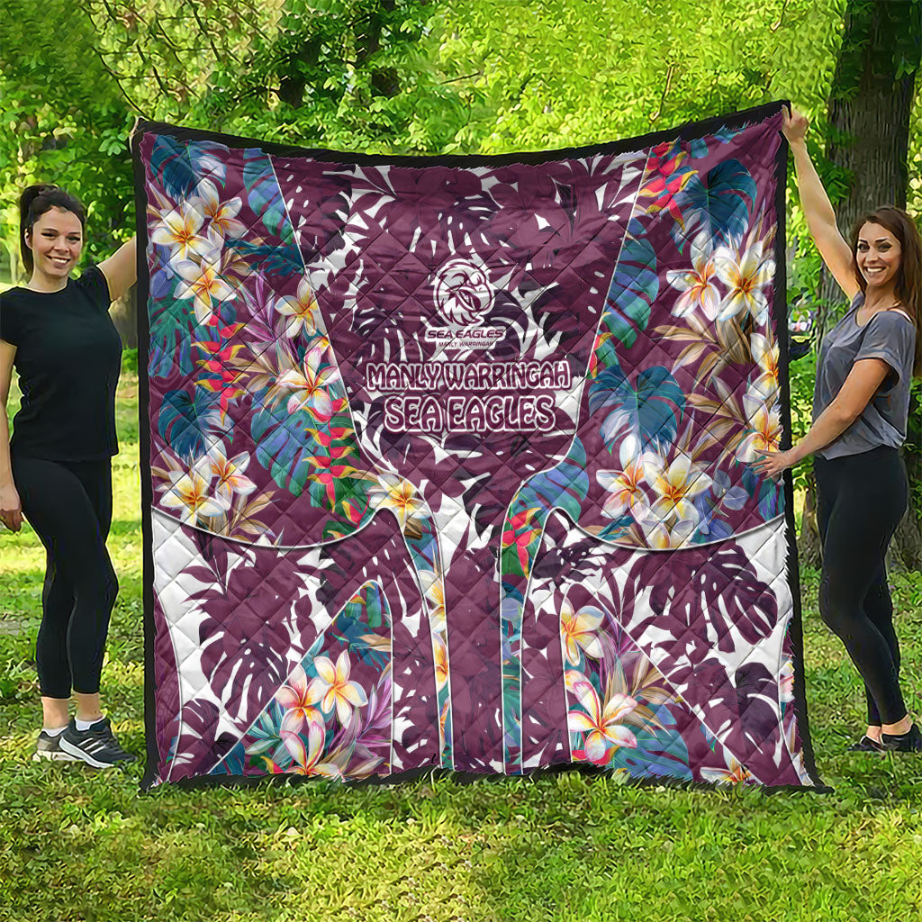 Manly Warringah Sea Eagles Quilt Tropical Hibiscus Floral Pattern With Maroon And White Accents