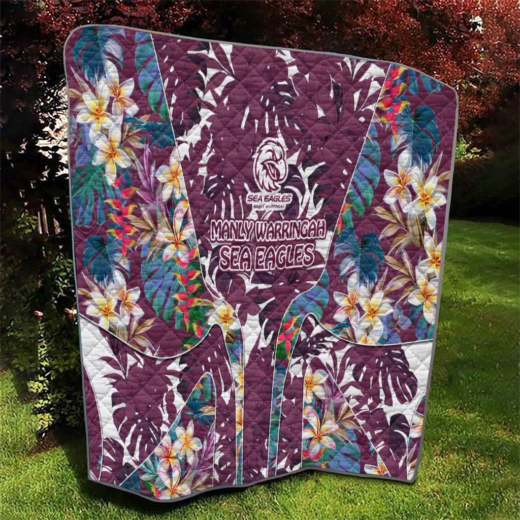 Manly Warringah Sea Eagles Quilt Tropical Hibiscus Floral Pattern With Maroon And White Accents