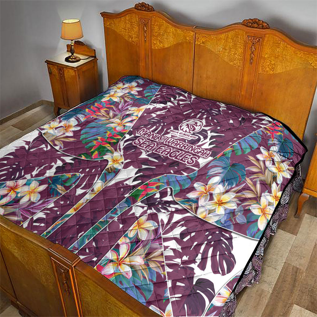 Manly Warringah Sea Eagles Quilt Tropical Hibiscus Floral Pattern With Maroon And White Accents