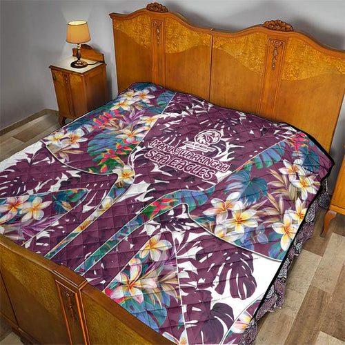 Manly Warringah Sea Eagles Quilt Tropical Hibiscus Floral Pattern With Maroon And White Accents