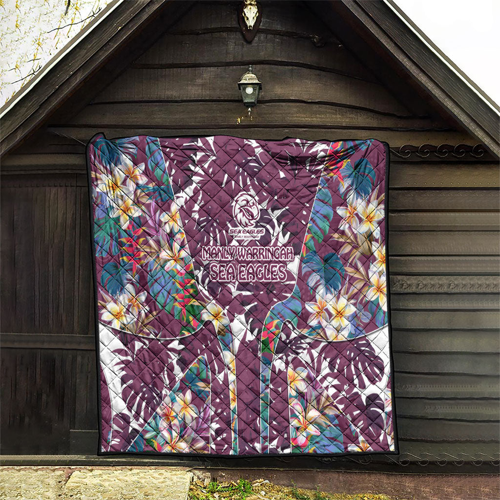 Manly Warringah Sea Eagles Quilt Tropical Hibiscus Floral Pattern With Maroon And White Accents