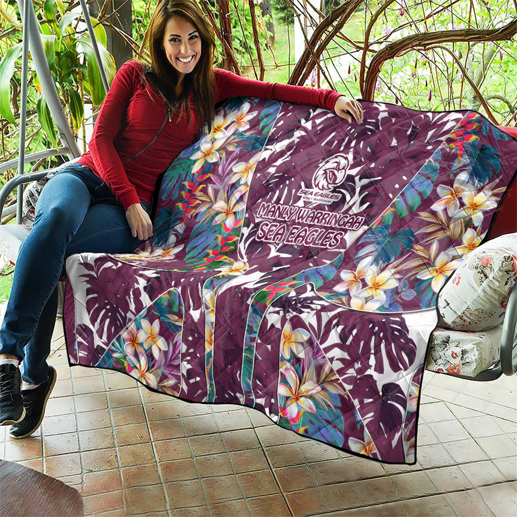 Manly Warringah Sea Eagles Quilt Tropical Hibiscus Floral Pattern With Maroon And White Accents