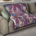 Manly Warringah Sea Eagles Quilt Tropical Hibiscus Floral Pattern With Maroon And White Accents