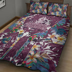 Manly Warringah Sea Eagles Quilt Bed Set Tropical Hibiscus Floral Pattern With Maroon And White Accents