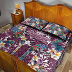 Manly Warringah Sea Eagles Quilt Bed Set Tropical Hibiscus Floral Pattern With Maroon And White Accents