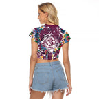 Manly Warringah Sea Eagles Raglan Cropped T Shirt Tropical Hibiscus Floral Pattern With Maroon And White Accents