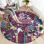 Manly Warringah Sea Eagles Round Carpet Tropical Hibiscus Floral Pattern With Maroon And White Accents