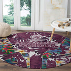 Manly Warringah Sea Eagles Round Carpet Tropical Hibiscus Floral Pattern With Maroon And White Accents