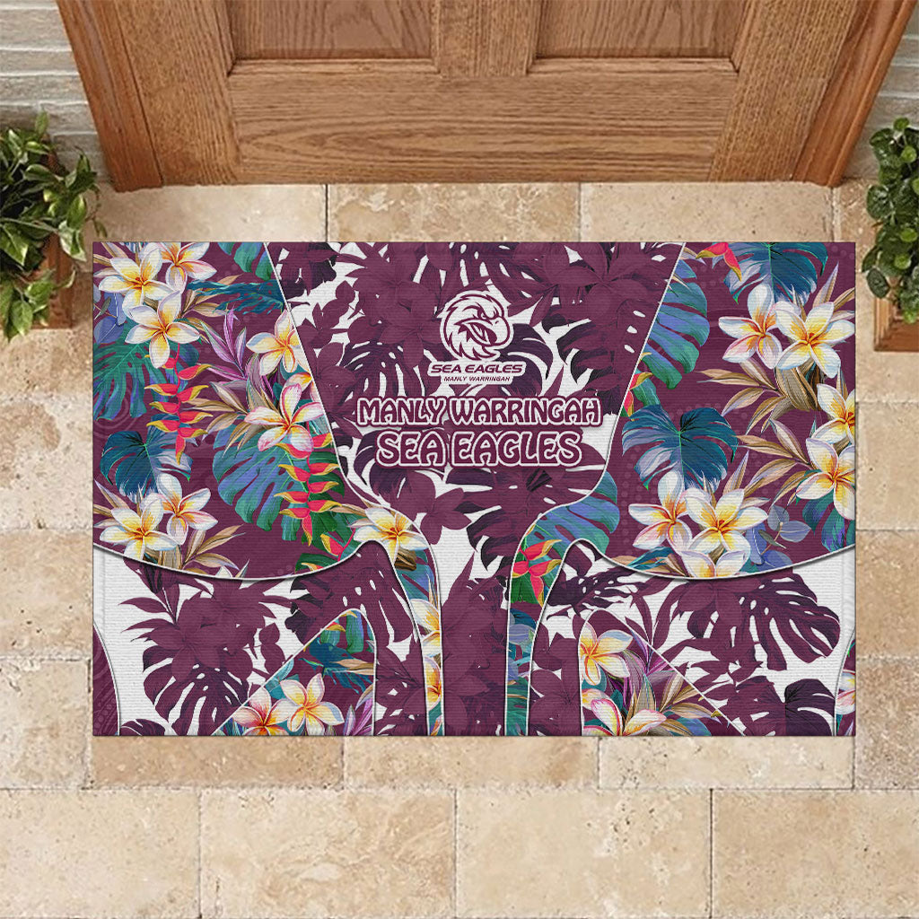Manly Warringah Sea Eagles Rubber Doormat Tropical Hibiscus Floral Pattern With Maroon And White Accents