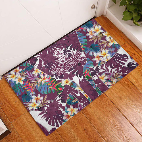 Manly Warringah Sea Eagles Rubber Doormat Tropical Hibiscus Floral Pattern With Maroon And White Accents