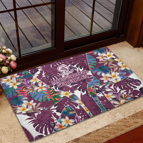Manly Warringah Sea Eagles Rubber Doormat Tropical Hibiscus Floral Pattern With Maroon And White Accents