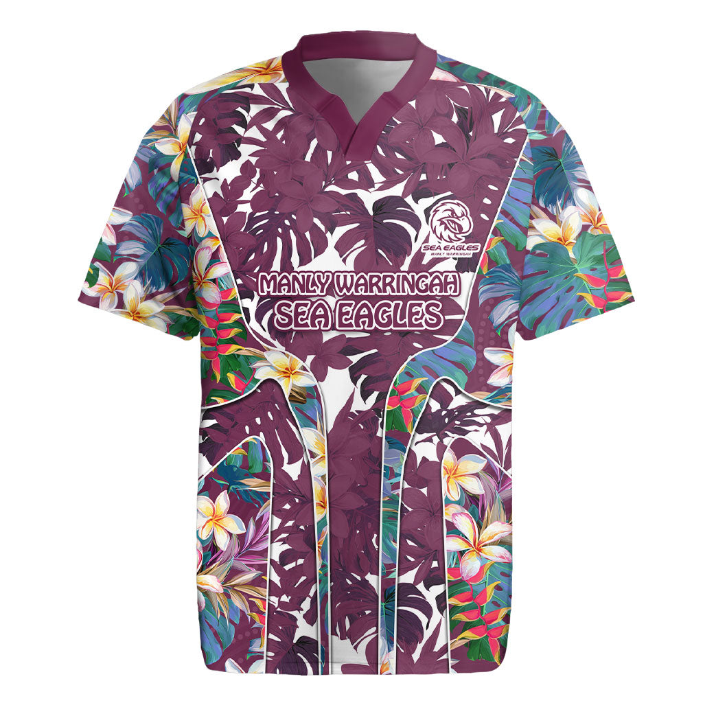 Manly Warringah Sea Eagles Rugby Jersey Tropical Hibiscus Floral Pattern With Maroon And White Accents