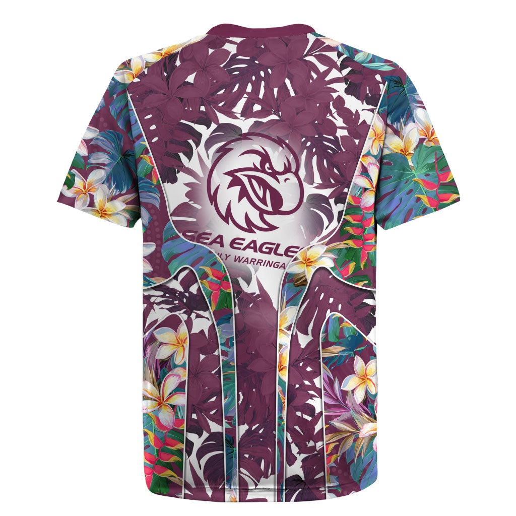 Manly Warringah Sea Eagles Rugby Jersey Tropical Hibiscus Floral Pattern With Maroon And White Accents