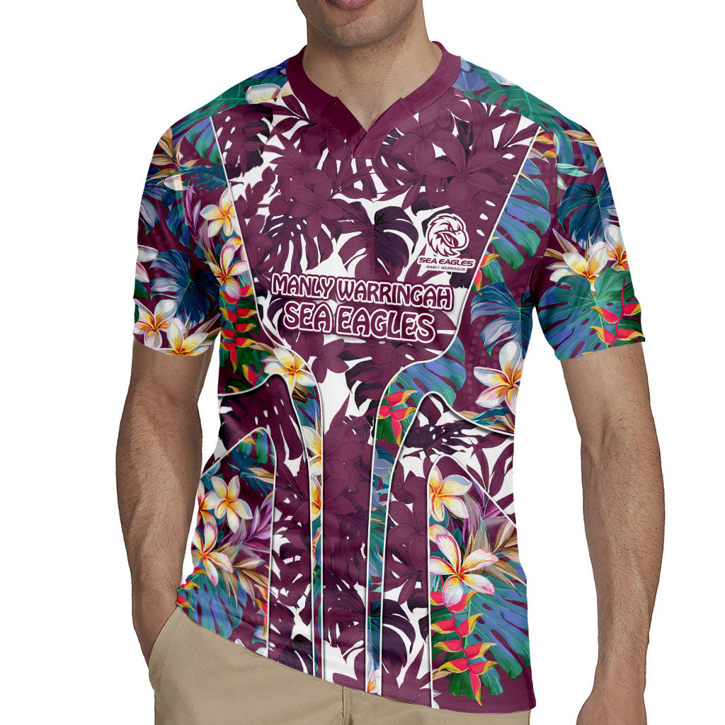 Manly Warringah Sea Eagles Rugby Jersey Tropical Hibiscus Floral Pattern With Maroon And White Accents