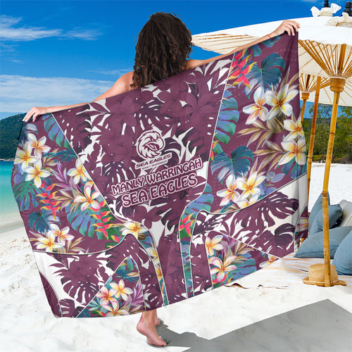 Manly Warringah Sea Eagles Sarong Tropical Hibiscus Floral Pattern With Maroon And White Accents