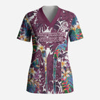 Manly Warringah Sea Eagles Scrub Top Tropical Hibiscus Floral Pattern With Maroon And White Accents