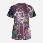 Manly Warringah Sea Eagles Scrub Top Tropical Hibiscus Floral Pattern With Maroon And White Accents