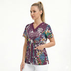 Manly Warringah Sea Eagles Scrub Top Tropical Hibiscus Floral Pattern With Maroon And White Accents