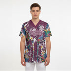 Manly Warringah Sea Eagles Scrub Top Tropical Hibiscus Floral Pattern With Maroon And White Accents