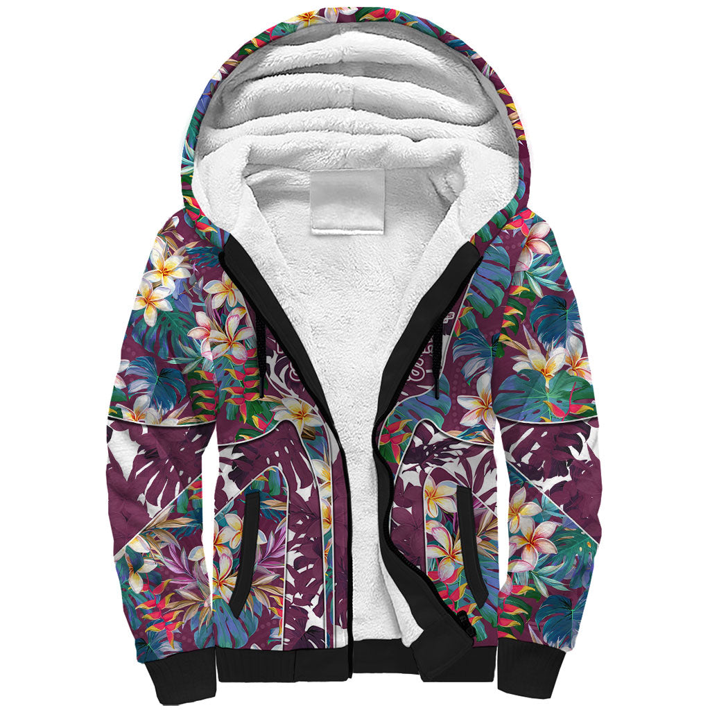 Manly Warringah Sea Eagles Sherpa Hoodie Tropical Hibiscus Floral Pattern With Maroon And White Accents