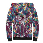 Manly Warringah Sea Eagles Sherpa Hoodie Tropical Hibiscus Floral Pattern With Maroon And White Accents