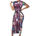 Manly Warringah Sea Eagles Short Sleeve Bodycon Dress Tropical Hibiscus Floral Pattern With Maroon And White Accents