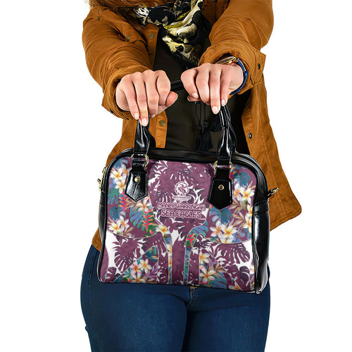 Manly Warringah Sea Eagles Shoulder Handbag Tropical Hibiscus Floral Pattern With Maroon And White Accents