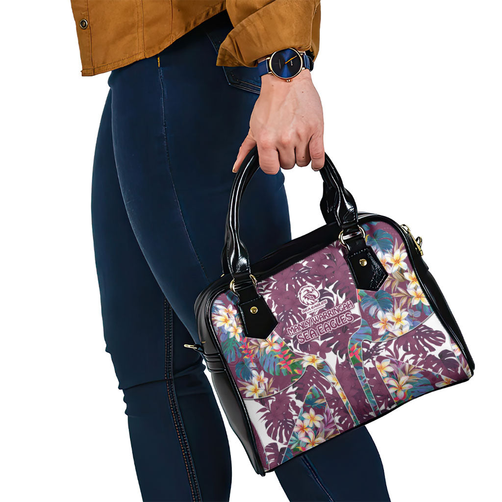 Manly Warringah Sea Eagles Shoulder Handbag Tropical Hibiscus Floral Pattern With Maroon And White Accents