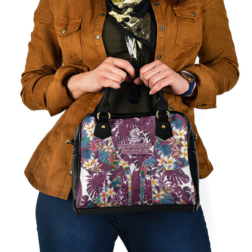 Manly Warringah Sea Eagles Shoulder Handbag Tropical Hibiscus Floral Pattern With Maroon And White Accents