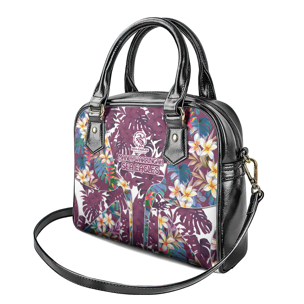 Manly Warringah Sea Eagles Shoulder Handbag Tropical Hibiscus Floral Pattern With Maroon And White Accents