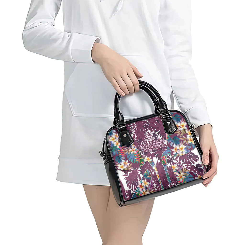 Manly Warringah Sea Eagles Shoulder Handbag Tropical Hibiscus Floral Pattern With Maroon And White Accents