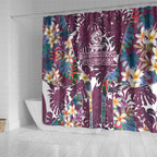 Manly Warringah Sea Eagles Shower Curtain Tropical Hibiscus Floral Pattern With Maroon And White Accents