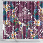 Manly Warringah Sea Eagles Shower Curtain Tropical Hibiscus Floral Pattern With Maroon And White Accents