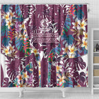 Manly Warringah Sea Eagles Shower Curtain Tropical Hibiscus Floral Pattern With Maroon And White Accents
