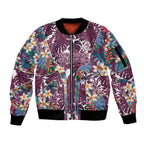 Manly Warringah Sea Eagles Sleeve Zip Bomber Jacket Tropical Hibiscus Floral Pattern With Maroon And White Accents