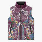 Manly Warringah Sea Eagles Sleeveless Puffer Jacket Tropical Hibiscus Floral Pattern With Maroon And White Accents